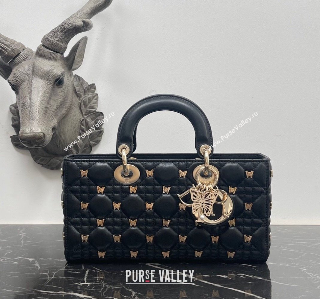 Dior Medium Lady D-Joy Bag in Black Cannage Lambskin with Gold-Finish Butterfly Studs 2023 M0540 (BF-231115023)