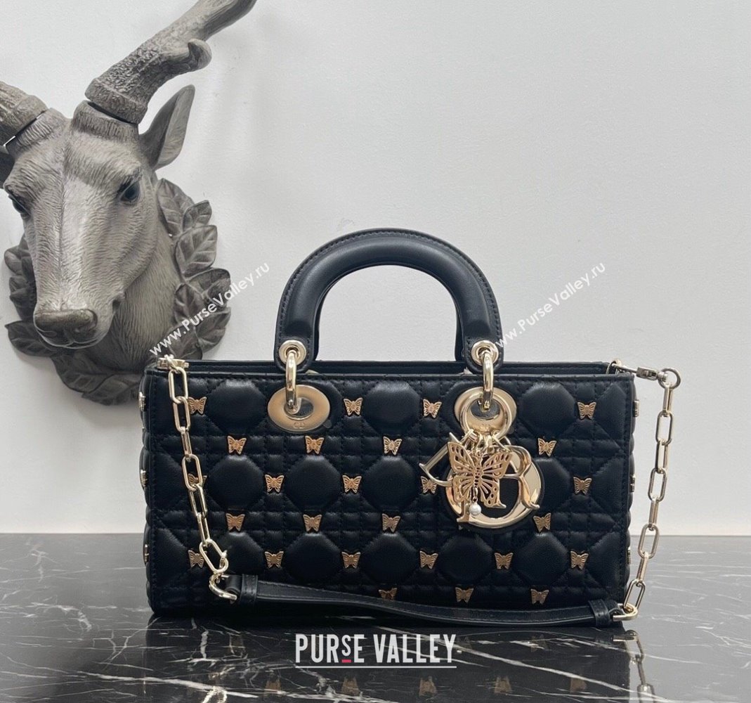 Dior Medium Lady D-Joy Bag in Black Cannage Lambskin with Gold-Finish Butterfly Studs 2023 M0540 (BF-231115023)