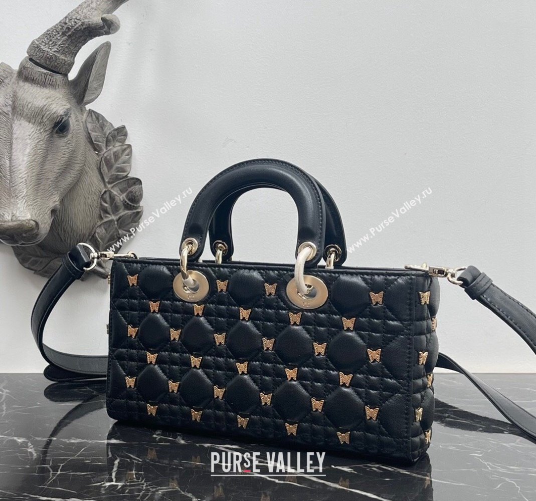 Dior Medium Lady D-Joy Bag in Black Cannage Lambskin with Gold-Finish Butterfly Studs 2023 M0540 (BF-231115023)