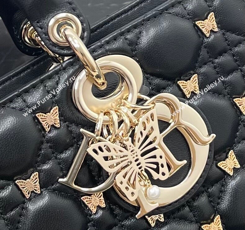 Dior Medium Lady D-Joy Bag in Black Cannage Lambskin with Gold-Finish Butterfly Studs 2023 M0540 (BF-231115023)