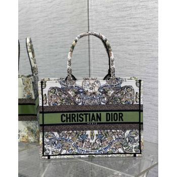 Dior Medium Book Tote Bag in White and Green Butterfly Around The World Embroidery 2023 (BF-231115033)