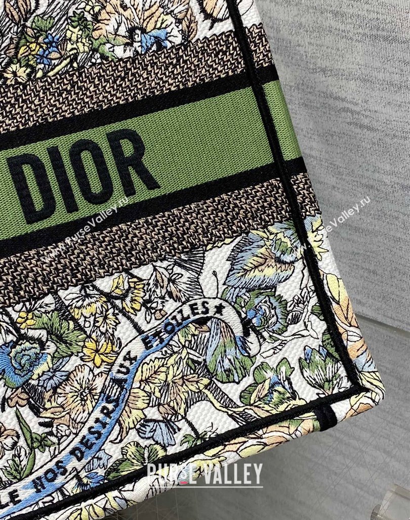 Dior Medium Book Tote Bag in White and Green Butterfly Around The World Embroidery 2023 (BF-231115033)