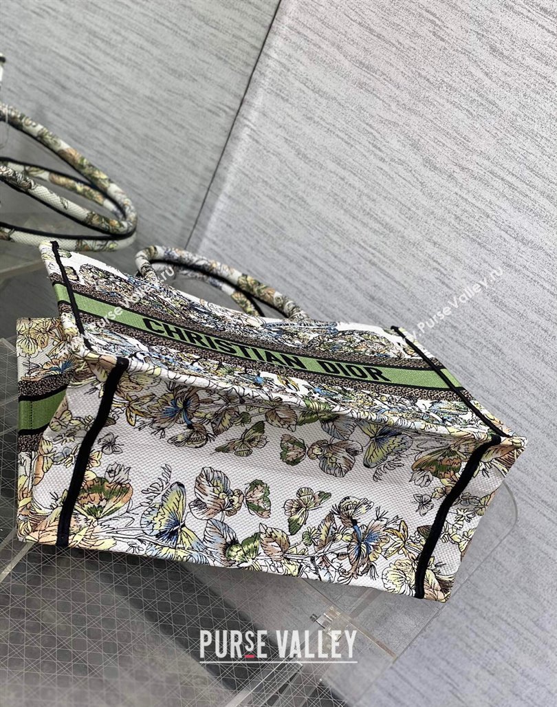 Dior Medium Book Tote Bag in White and Green Butterfly Around The World Embroidery 2023 (BF-231115033)