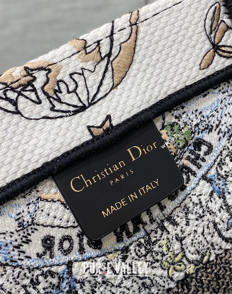 Dior Medium Book Tote Bag in White and Green Butterfly Around The World Embroidery 2023 (BF-231115033)