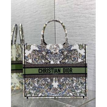 Dior Large Book Tote Bag in White and Green Butterfly Around The World Embroidery 2023 (XXG-231115032)