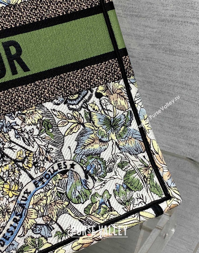 Dior Large Book Tote Bag in White and Green Butterfly Around The World Embroidery 2023 (XXG-231115032)