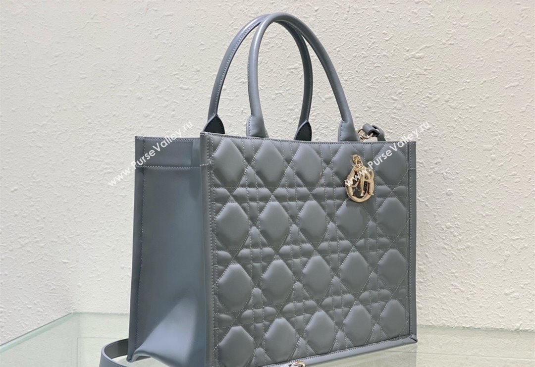 Dior Medium Tote Bag in Grey Cannage Calfskin 2023 DR111501 (BF-231115015)