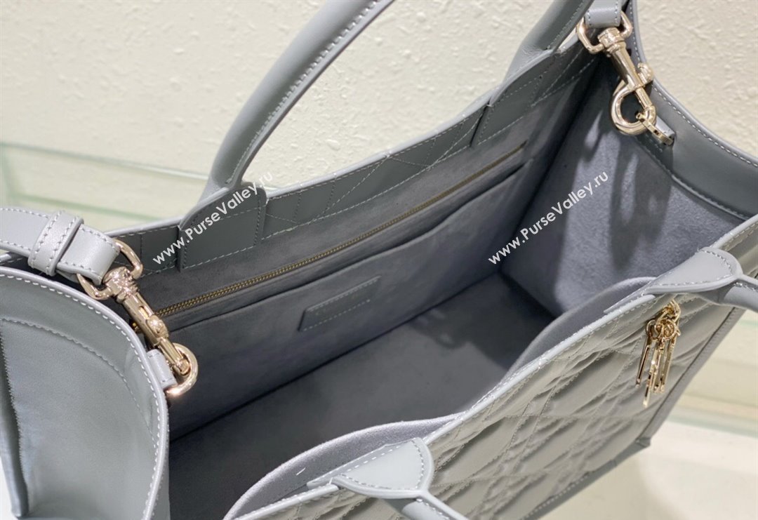 Dior Medium Tote Bag in Grey Cannage Calfskin 2023 DR111501 (BF-231115015)
