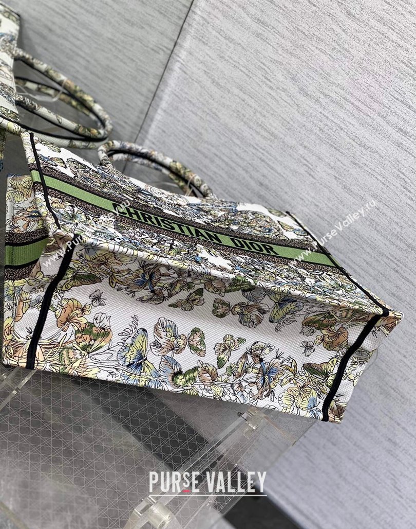 Dior Large Book Tote Bag in White and Green Butterfly Around The World Embroidery 2023 (XXG-231115032)