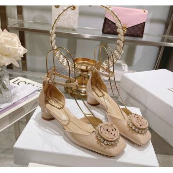 Dior Rose Pumps 3.5cm in Nude Patent Calfskin and White Resin Pearls 2024 (MD-240106045)