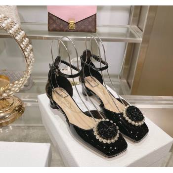 Dior Rose Pumps 3.5cm in Black Patent Calfskin and White Resin Pearls 2024 (MD-240106047)