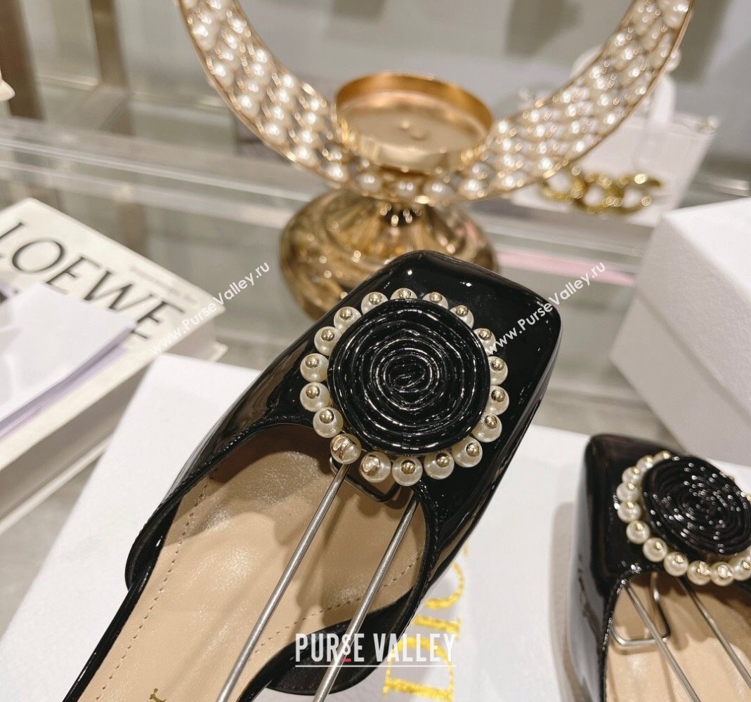 Dior Rose Pumps 3.5cm in Black Patent Calfskin and White Resin Pearls 2024 (MD-240106047)