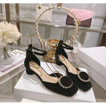 Dior Rose Pumps 3.5cm in Suede with Strass and White Resin Pearls Black 2024 (MD-240106044)