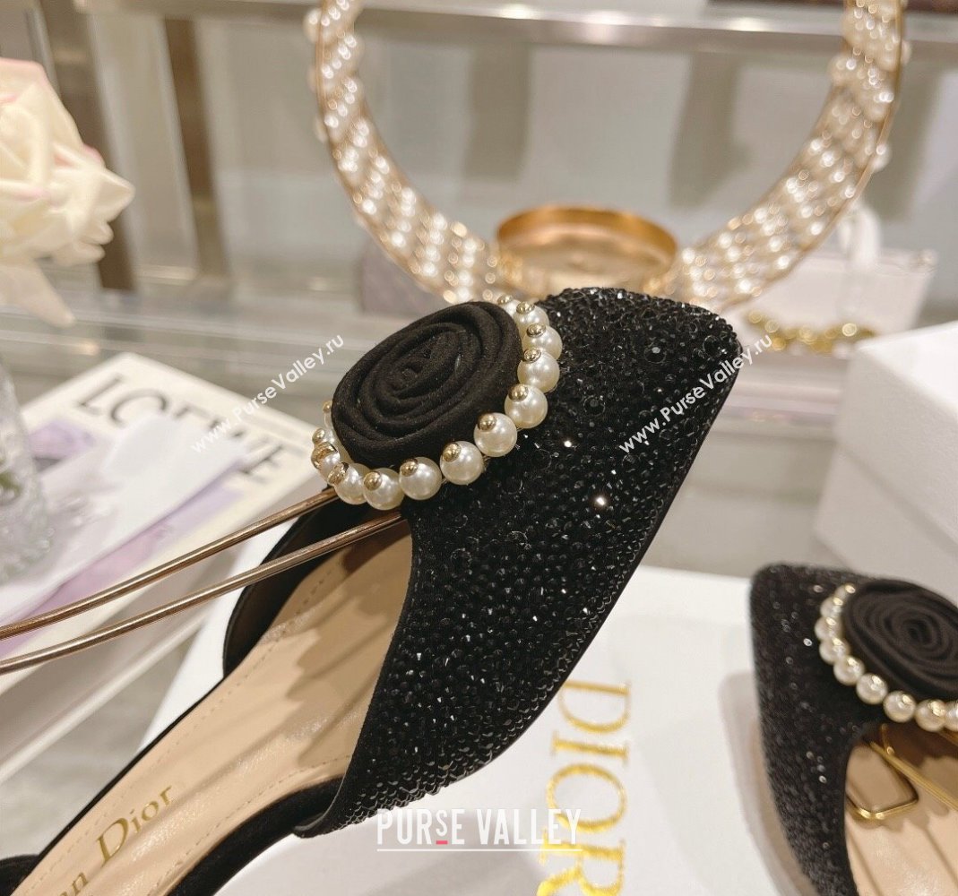 Dior Rose Pumps 3.5cm in Suede with Strass and White Resin Pearls Black 2024 (MD-240106044)