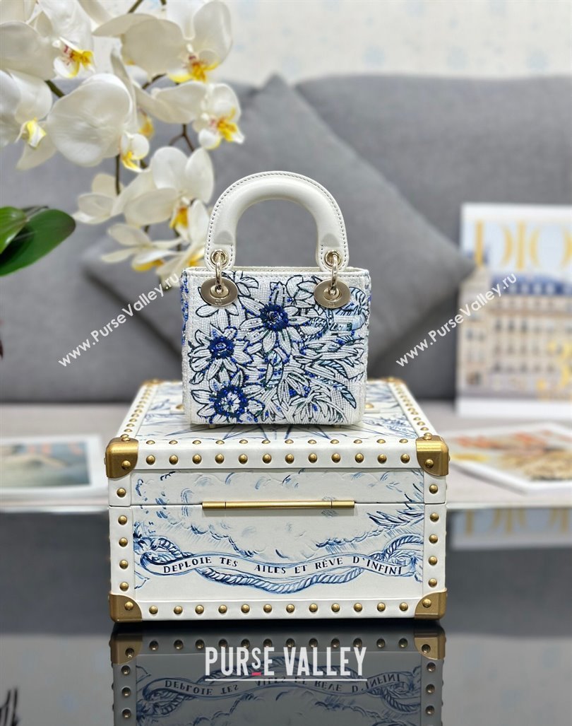 Dior Micro Lady Dior Bag and Box Set with Florilegio Motif Blue 2024 (XXG-240219085)