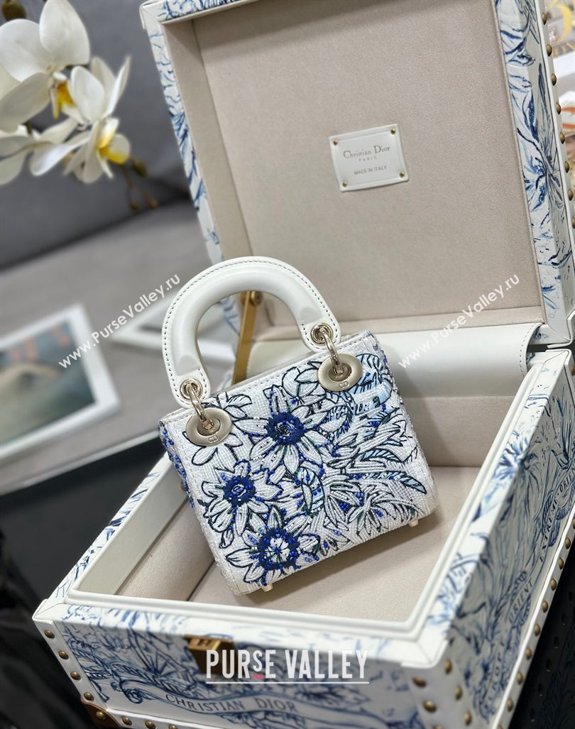 Dior Micro Lady Dior Bag and Box Set with Florilegio Motif Blue 2024 (XXG-240219085)