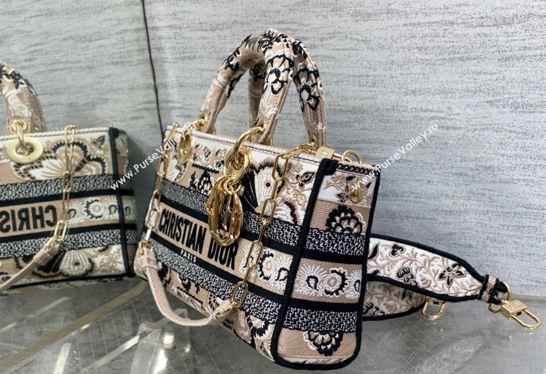 Dior Medium Lady D-Joy Bag in Beige Multicolor Butterfly Bandana Embroidery 2024 (XXG-240219084)