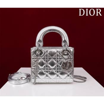 Dior Mini Lady Dior Bag in Metallic Cannage Leather Silver 2 2024 M0505 (XXG-240219043)