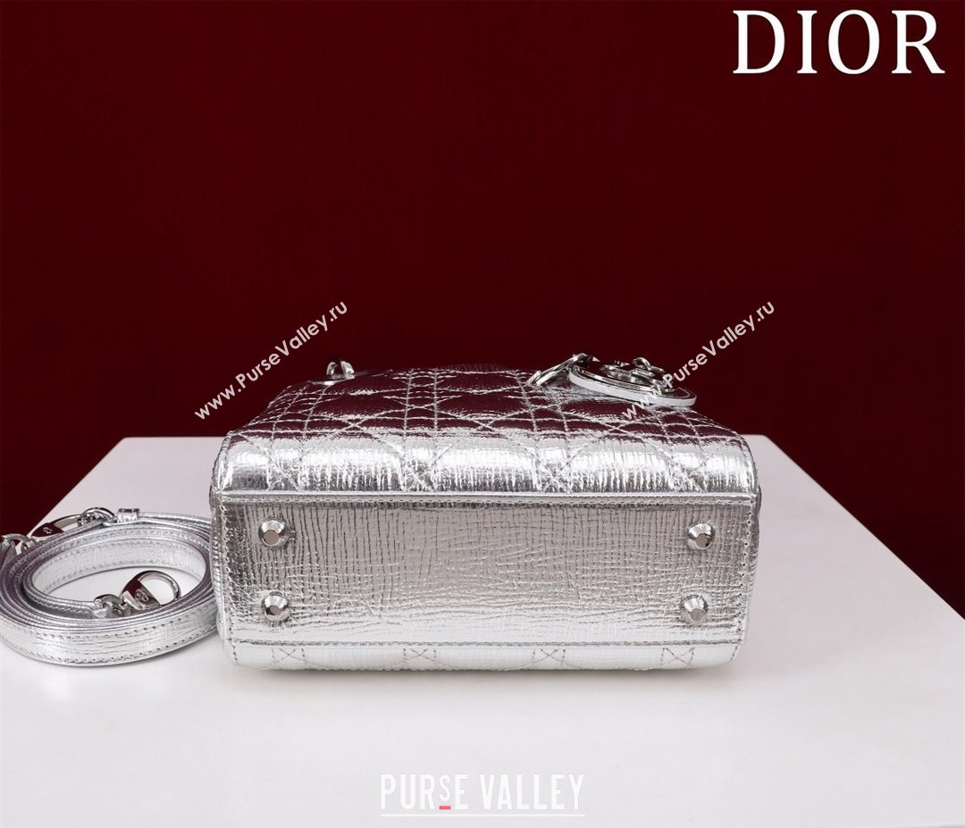 Dior Mini Lady Dior Bag in Metallic Cannage Leather Silver 2 2024 M0505 (XXG-240219043)