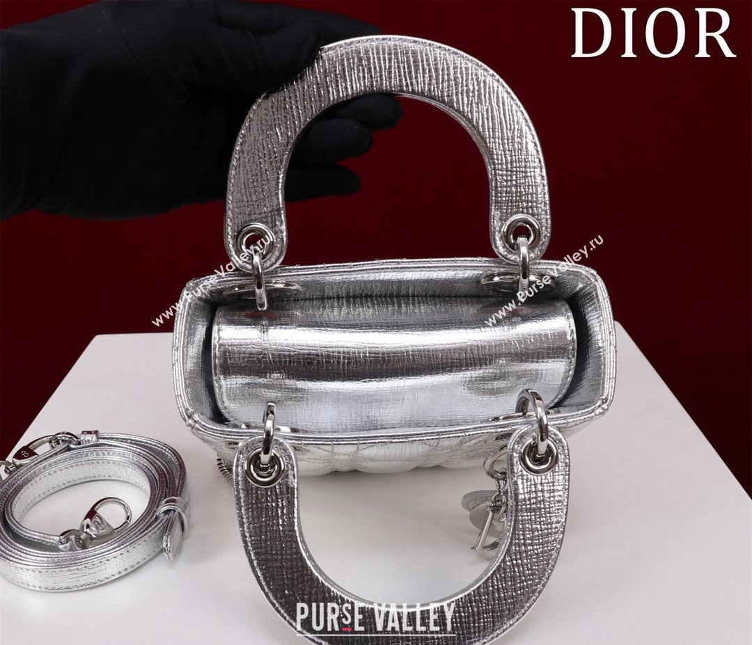 Dior Mini Lady Dior Bag in Metallic Cannage Leather Silver 2 2024 M0505 (XXG-240219043)