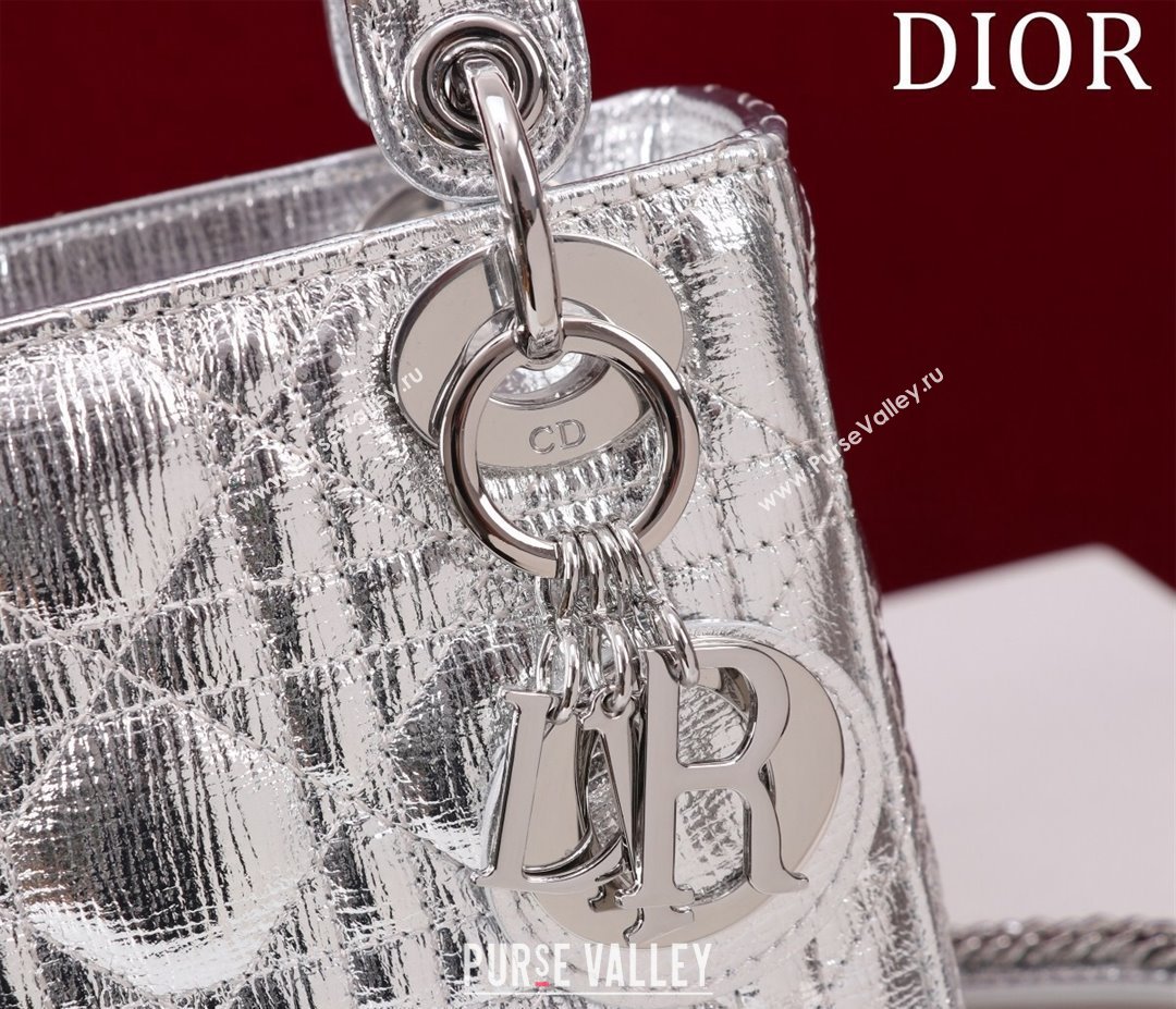 Dior Mini Lady Dior Bag in Metallic Cannage Leather Silver 2 2024 M0505 (XXG-240219043)