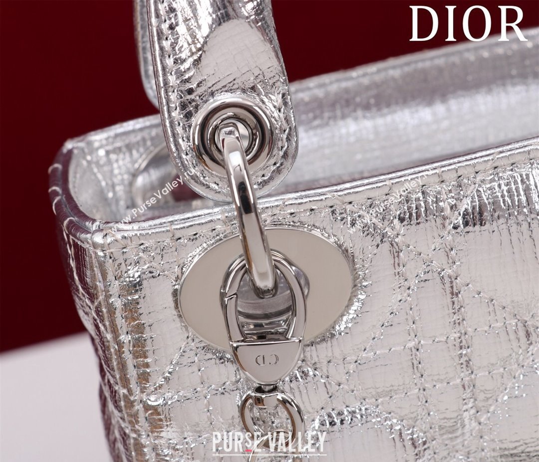 Dior Mini Lady Dior Bag in Metallic Cannage Leather Silver 2 2024 M0505 (XXG-240219043)