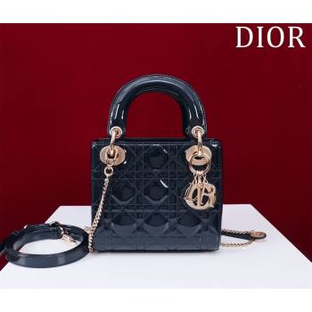 Dior Mini Lady Dior Bag in Patent Cannage Leather Dark Blue 2024 M0505 (XXG-240219044)