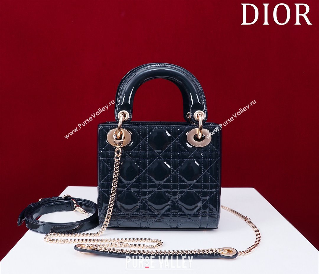 Dior Mini Lady Dior Bag in Patent Cannage Leather Dark Blue 2024 M0505 (XXG-240219044)