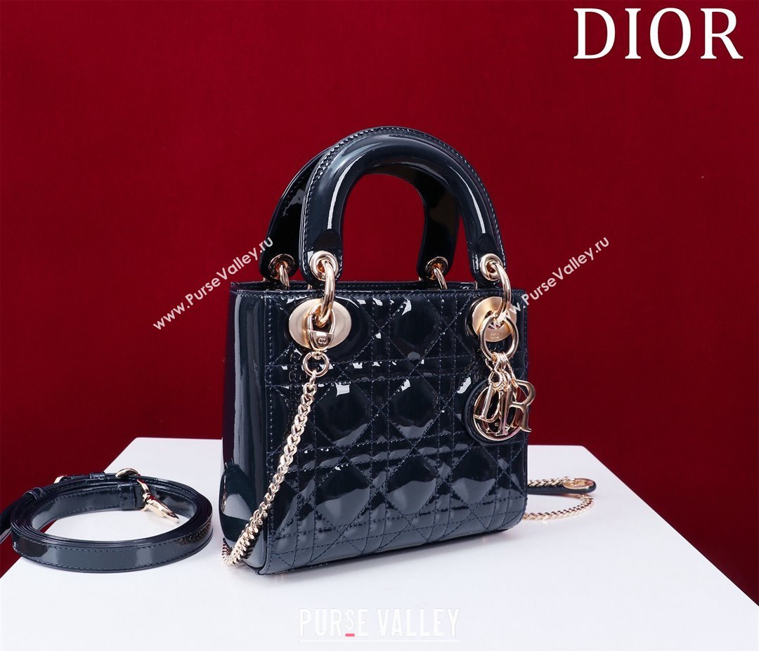 Dior Mini Lady Dior Bag in Patent Cannage Leather Dark Blue 2024 M0505 (XXG-240219044)