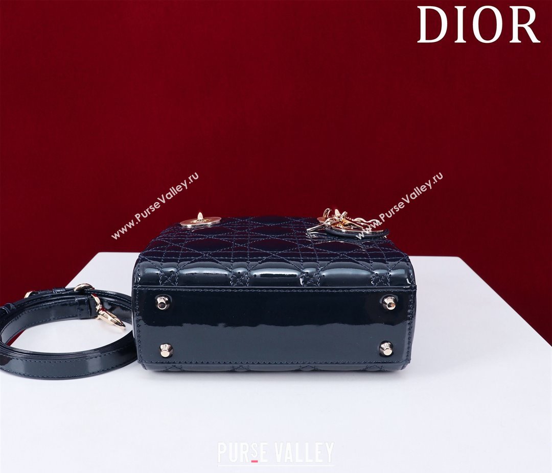 Dior Mini Lady Dior Bag in Patent Cannage Leather Dark Blue 2024 M0505 (XXG-240219044)