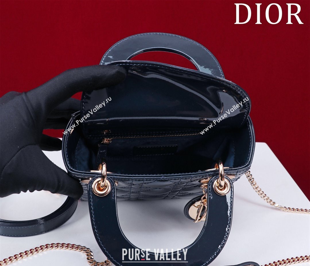 Dior Mini Lady Dior Bag in Patent Cannage Leather Dark Blue 2024 M0505 (XXG-240219044)