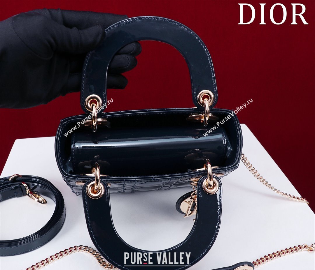 Dior Mini Lady Dior Bag in Patent Cannage Leather Dark Blue 2024 M0505 (XXG-240219044)