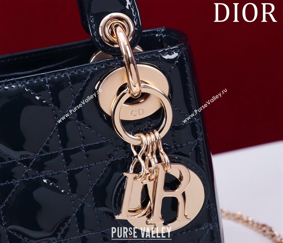 Dior Mini Lady Dior Bag in Patent Cannage Leather Dark Blue 2024 M0505 (XXG-240219044)