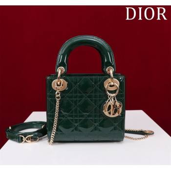 Dior Mini Lady Dior Bag in Patent Cannage Leather Green 2024 M0505 (XXG-240219045)