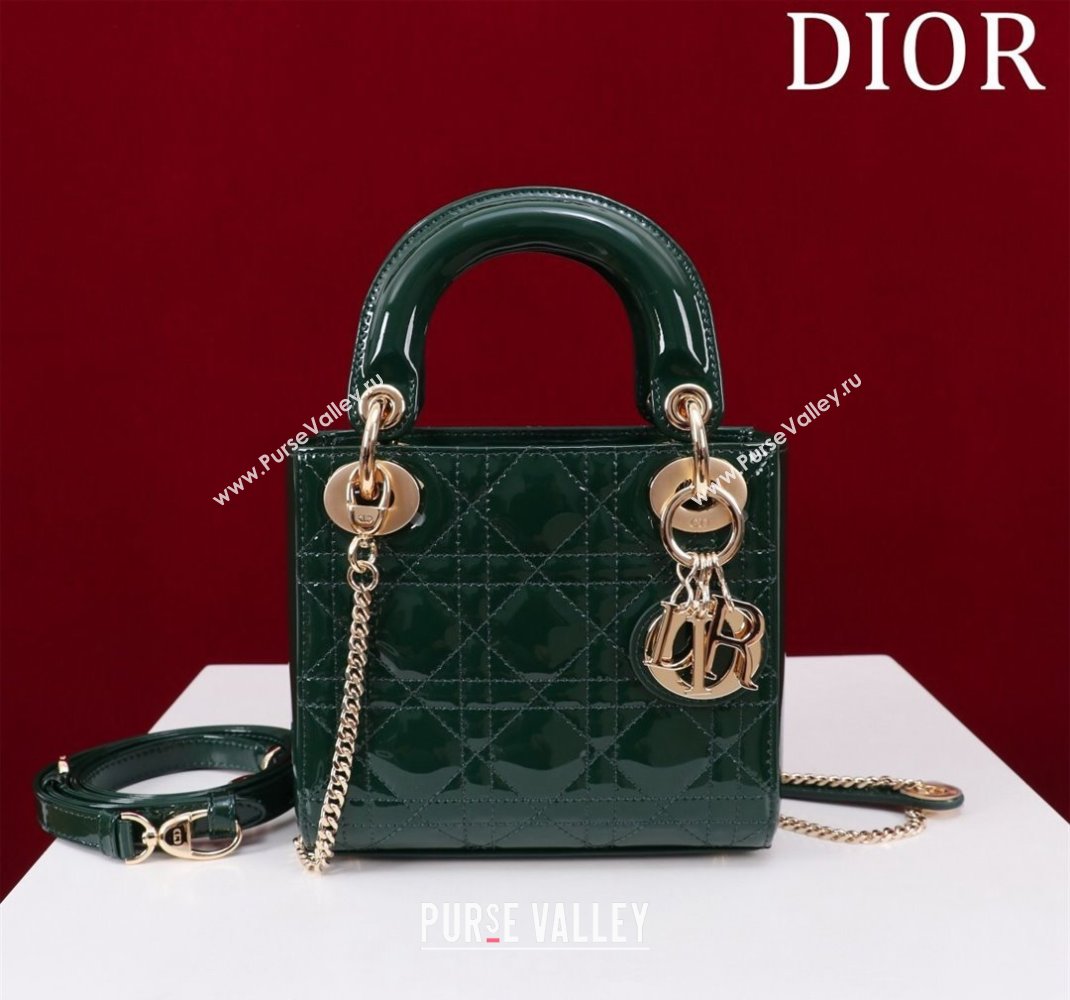 Dior Mini Lady Dior Bag in Patent Cannage Leather Green 2024 M0505 (XXG-240219045)