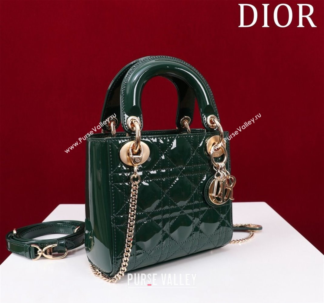 Dior Mini Lady Dior Bag in Patent Cannage Leather Green 2024 M0505 (XXG-240219045)