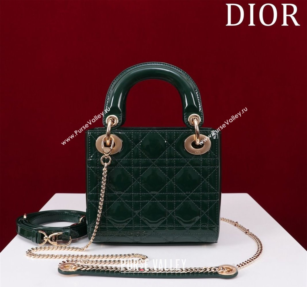 Dior Mini Lady Dior Bag in Patent Cannage Leather Green 2024 M0505 (XXG-240219045)