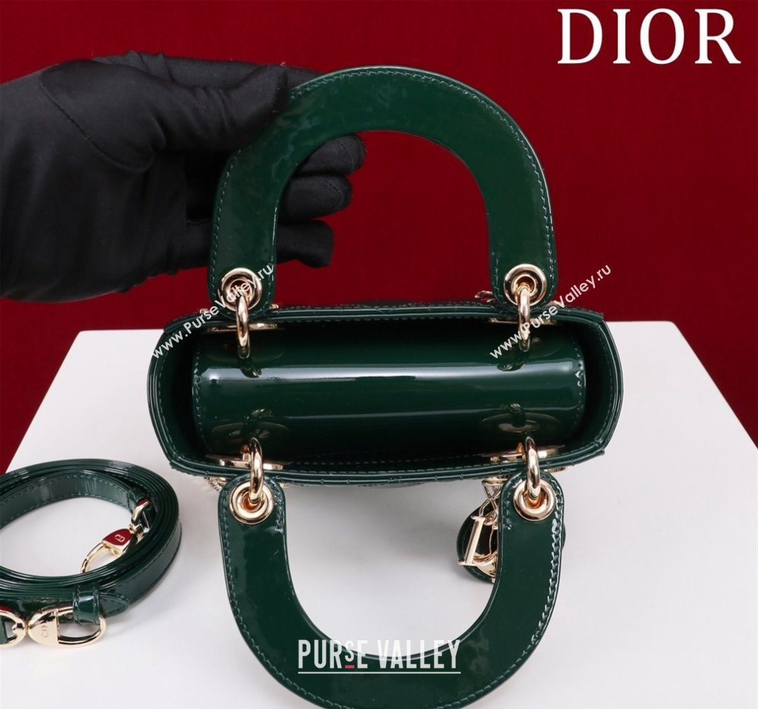 Dior Mini Lady Dior Bag in Patent Cannage Leather Green 2024 M0505 (XXG-240219045)