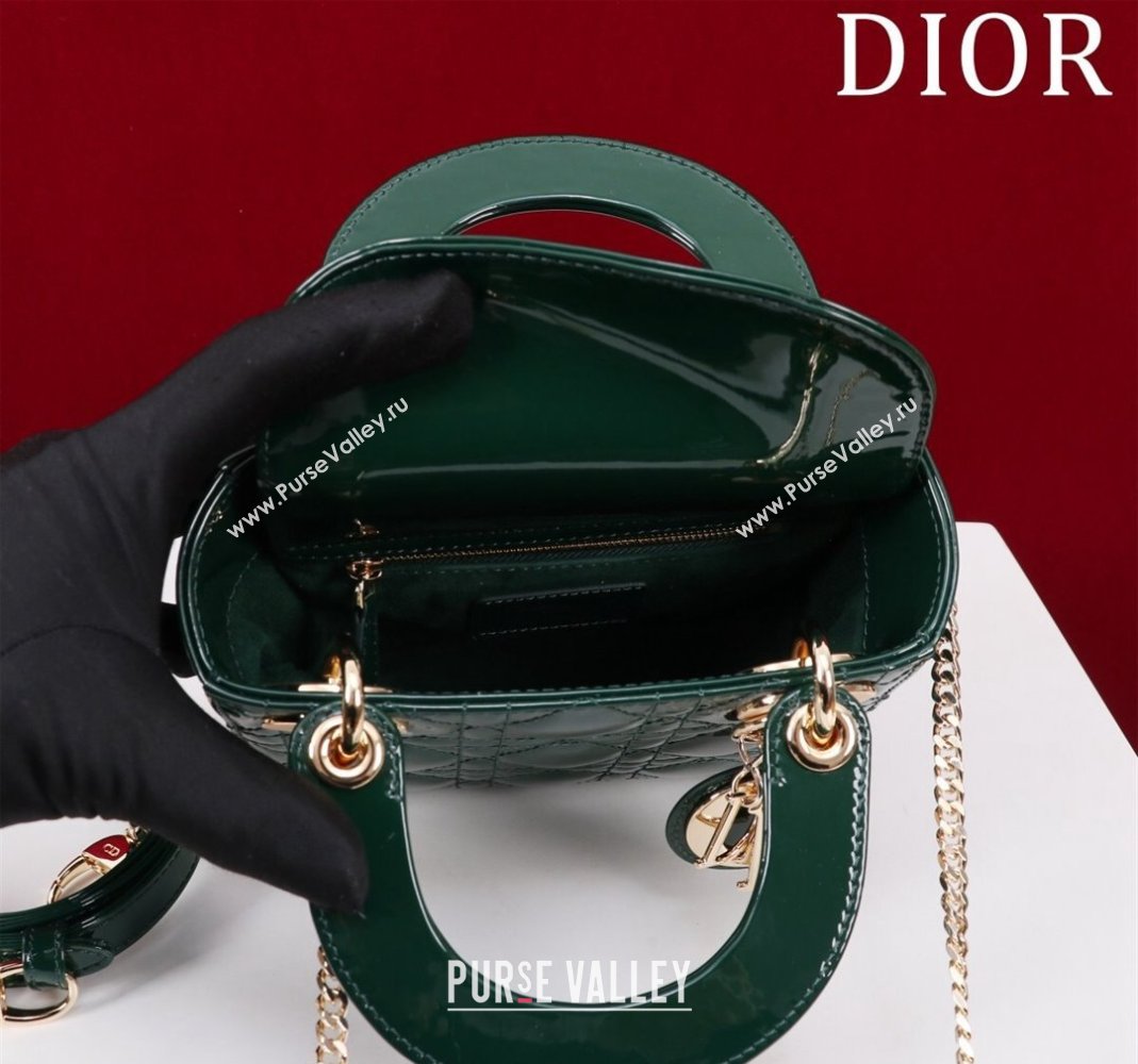 Dior Mini Lady Dior Bag in Patent Cannage Leather Green 2024 M0505 (XXG-240219045)