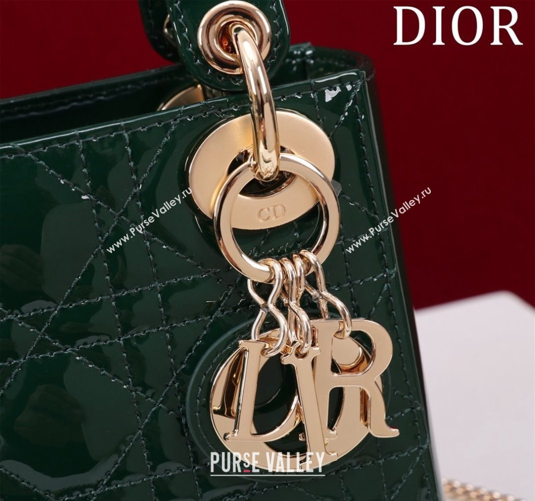 Dior Mini Lady Dior Bag in Patent Cannage Leather Green 2024 M0505 (XXG-240219045)