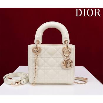 Dior Mini Lady Dior Bag in Patent Cannage Leather White 2024 M0505 (XXG-240219046)