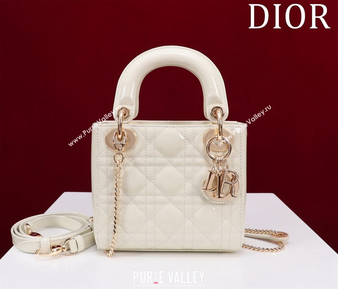 Dior Mini Lady Dior Bag in Patent Cannage Leather White 2024 M0505 (XXG-240219046)