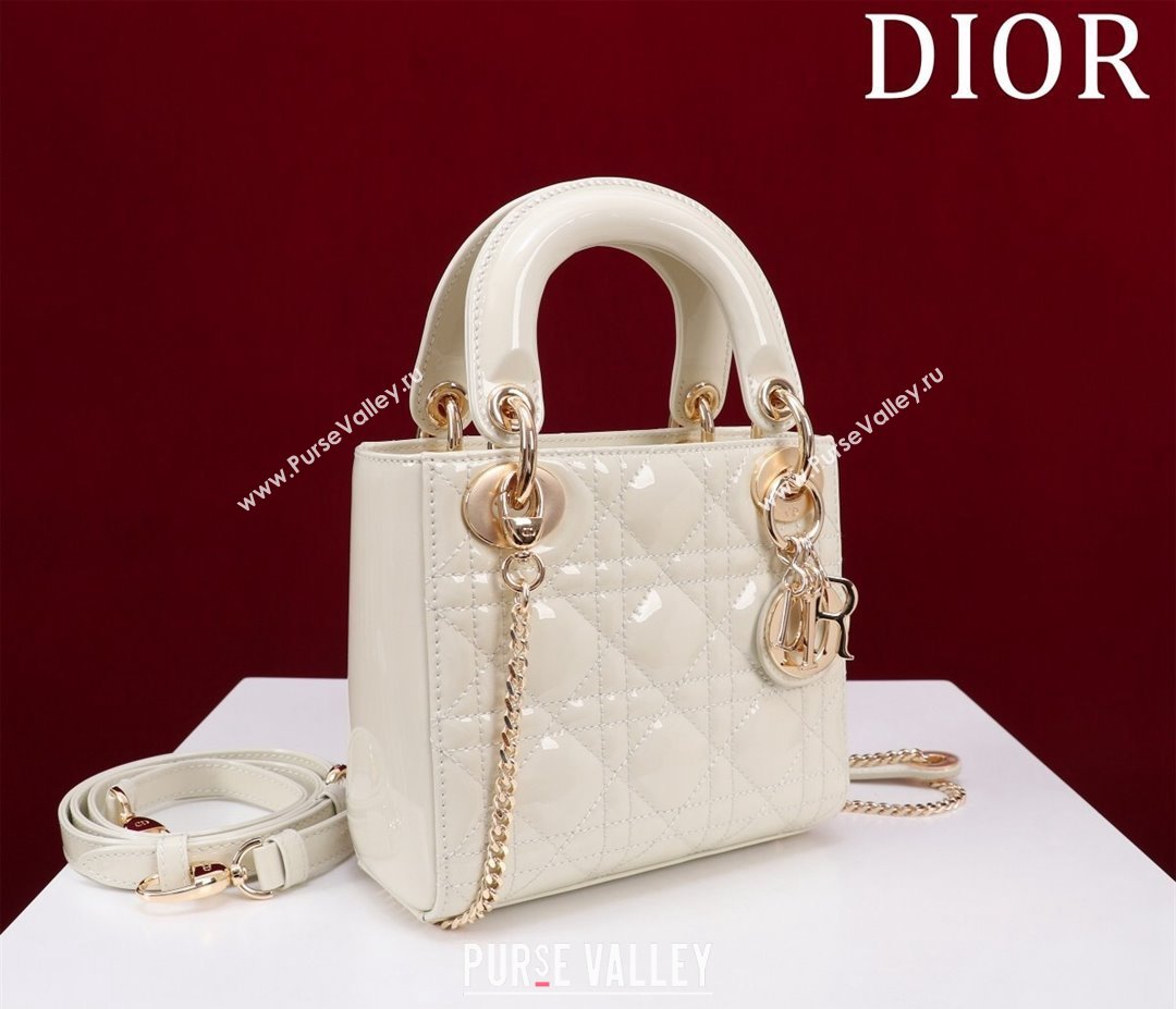 Dior Mini Lady Dior Bag in Patent Cannage Leather White 2024 M0505 (XXG-240219046)