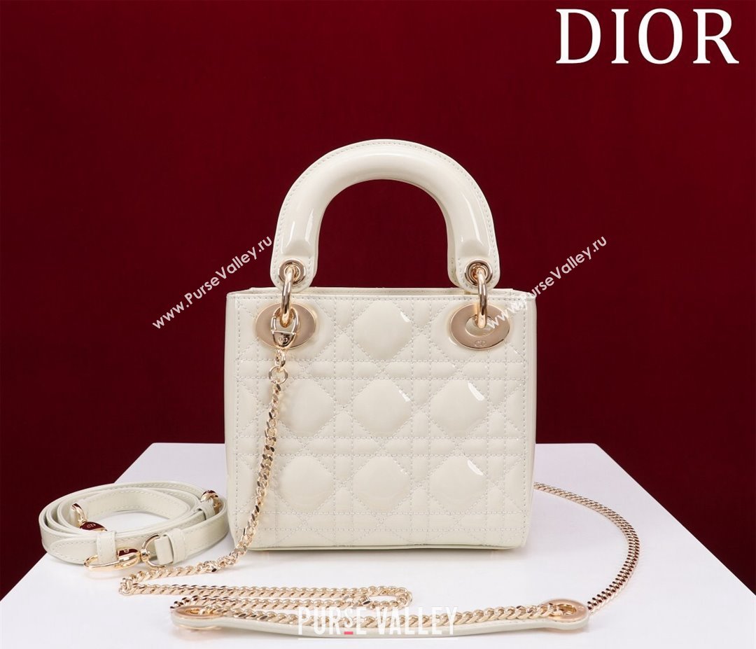 Dior Mini Lady Dior Bag in Patent Cannage Leather White 2024 M0505 (XXG-240219046)