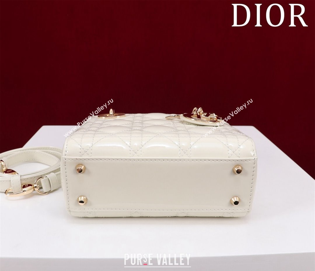 Dior Mini Lady Dior Bag in Patent Cannage Leather White 2024 M0505 (XXG-240219046)