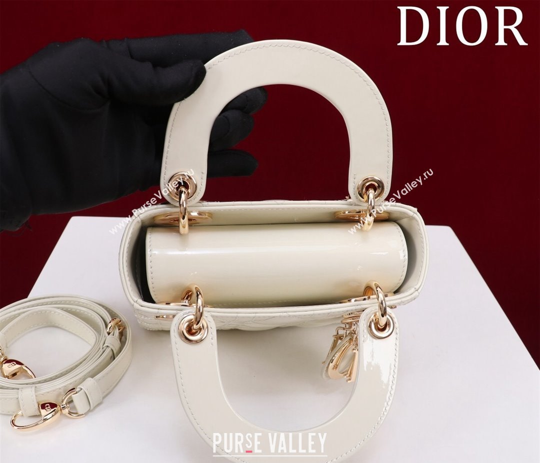 Dior Mini Lady Dior Bag in Patent Cannage Leather White 2024 M0505 (XXG-240219046)