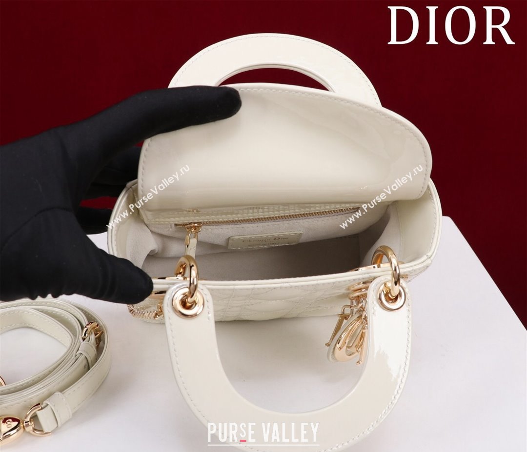 Dior Mini Lady Dior Bag in Patent Cannage Leather White 2024 M0505 (XXG-240219046)