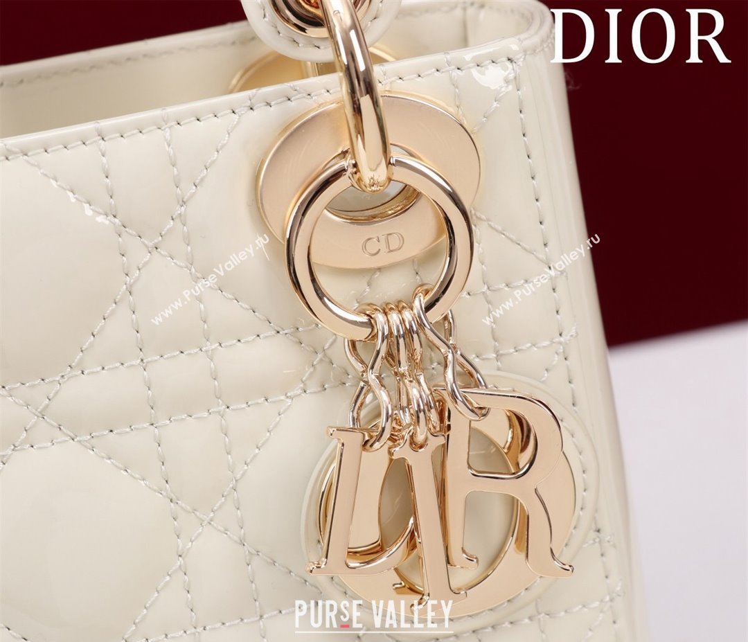 Dior Mini Lady Dior Bag in Patent Cannage Leather White 2024 M0505 (XXG-240219046)