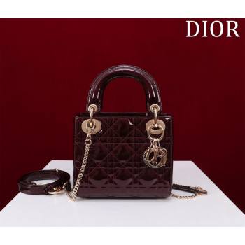 Dior Mini Lady Dior Bag in Patent Cannage Leather Burgundy 2024 M0505 (XXG-240219047)