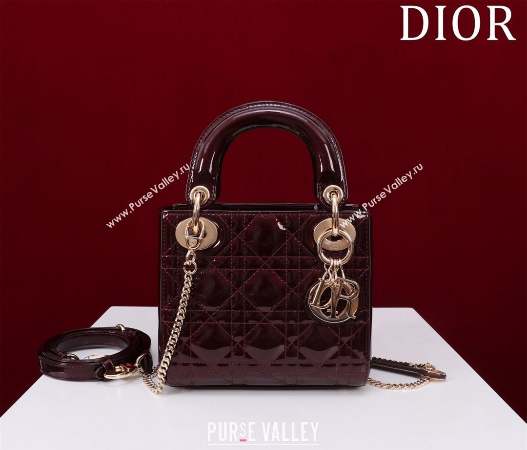 Dior Mini Lady Dior Bag in Patent Cannage Leather Burgundy 2024 M0505 (XXG-240219047)